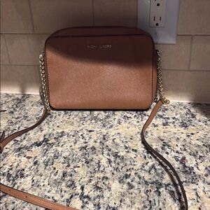 Michael Kors Brown Leather Crossbody Bag with Polished Finish